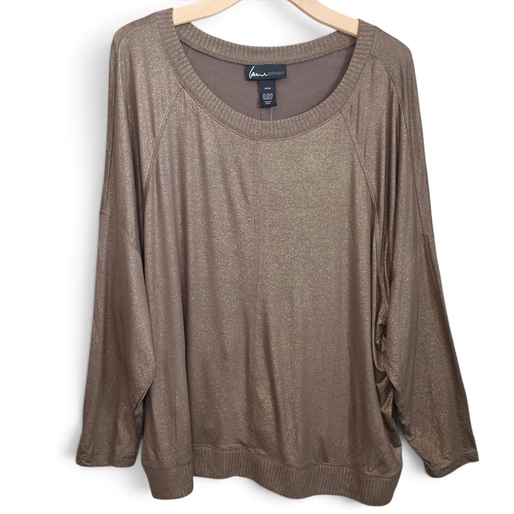 Lane Bryant Top Womens 18/20 Bronze Gold Metallic Shimmer Batwing Dolman Sleeve